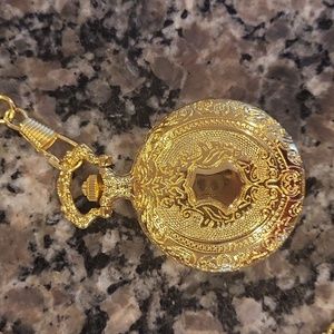 Gold tone POcket watch new wout tags QUARTZ works great